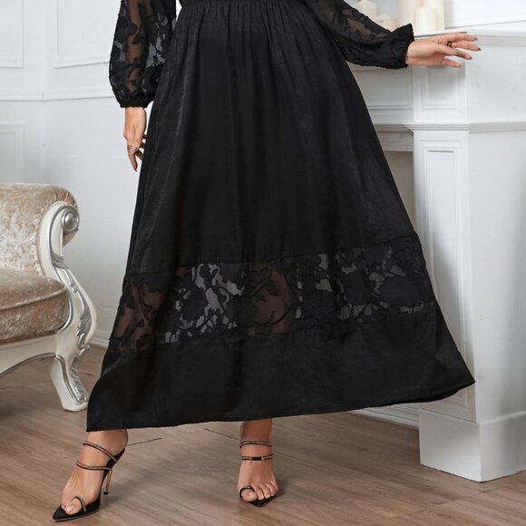 Melo Apparel Plus Size Embroidery Round Neck Long Sleeve Maxi Dress - Picture 4 of 7